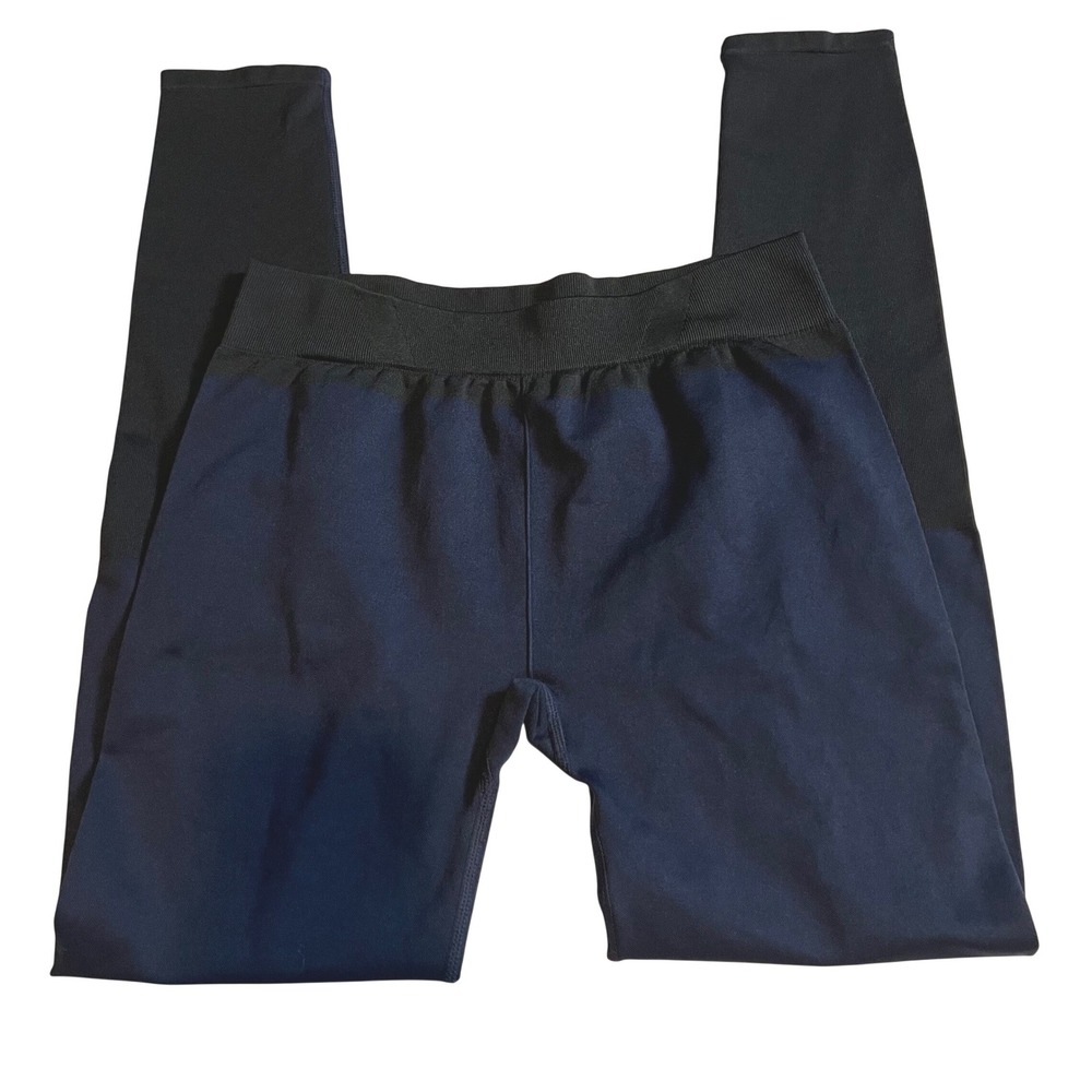 Fabletics Womens L Leggings Navy Blue Black Colorblock High Waisted Workout Gym